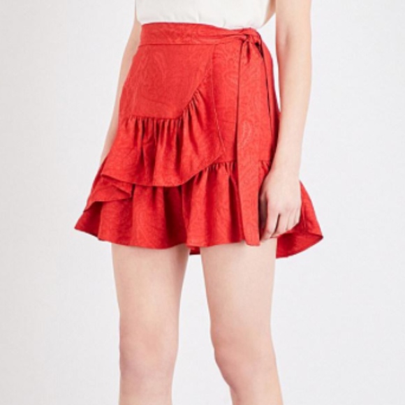 red ruffle wrap skirt